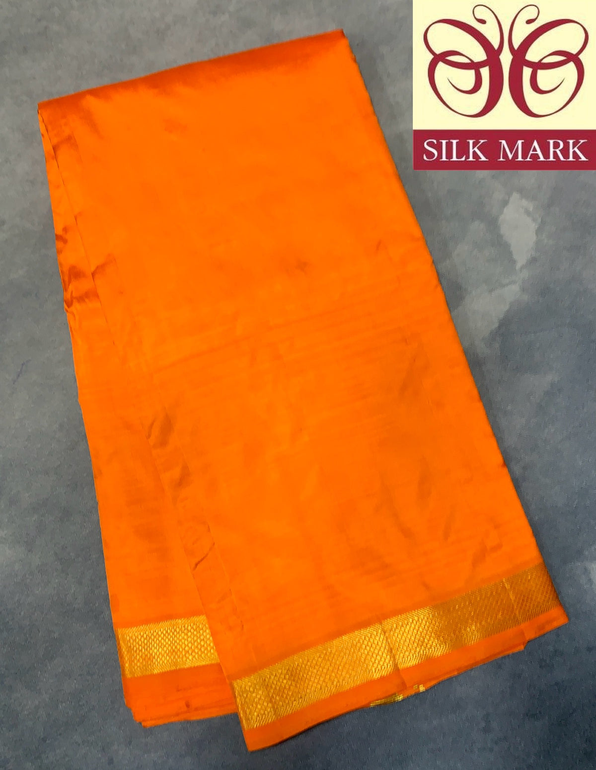 9X5 Pure Silk Dhoti Orange Colour with Small Golden Zari Border