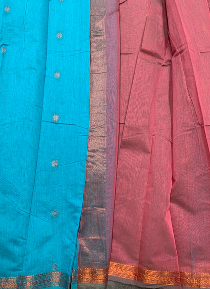 Sky Blue Colour Silk Cotton Saree with Copper Zari Border