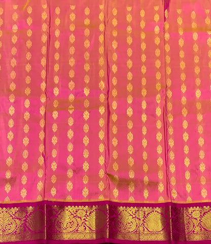 Baby Pink Shade Pure Kanchipuram Kids Pattu Pavadai with Contrast Border for Newborn to 2 Years
