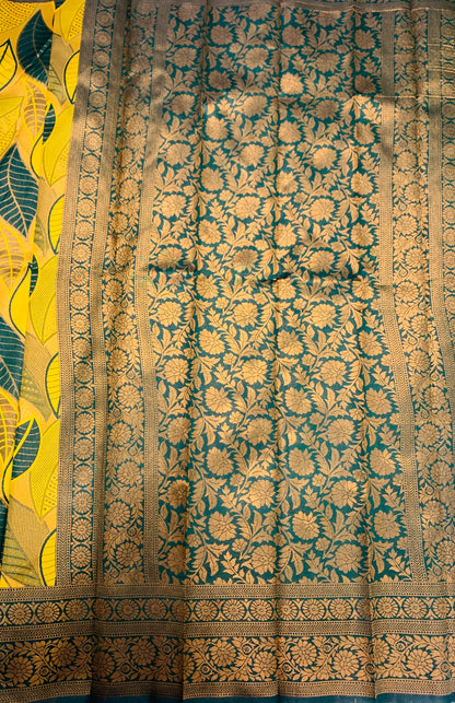 Art Silk Saree Mustard Colour with Leaf Design