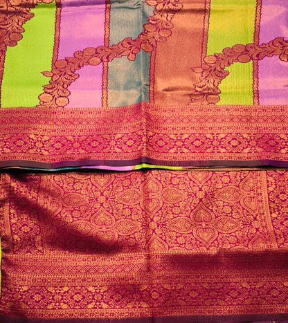 Art Silk Four Colour Saree with Magenta Border