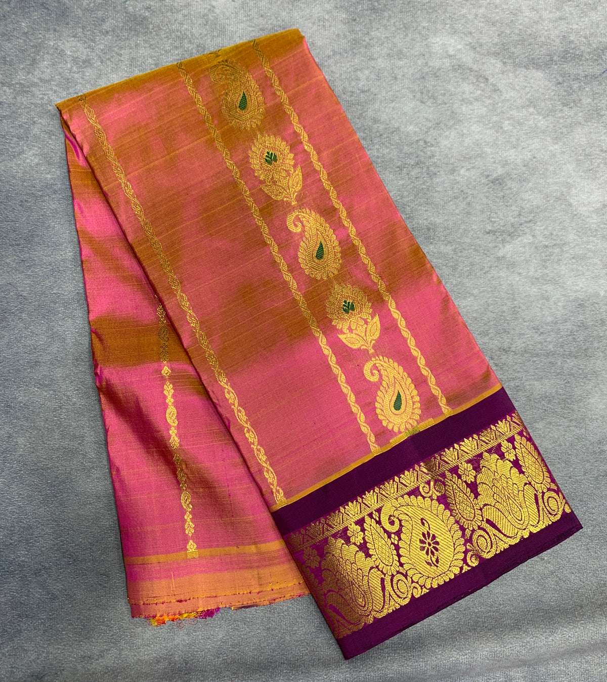 Vibrant Pink Shade Semi Silk Kids Pattu Pavadai with Contrast border for Age 2 to 5 Years