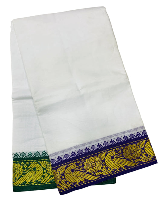 9X5 Cotton Dhoti White Colour with Blue and Green Border