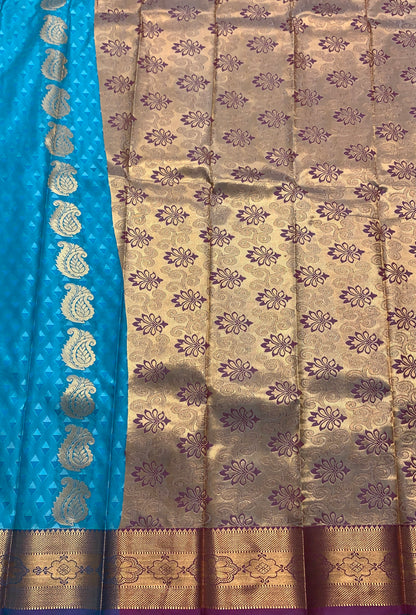 Vegan Silk Saree Sapphire Colour Saree with Copper Border