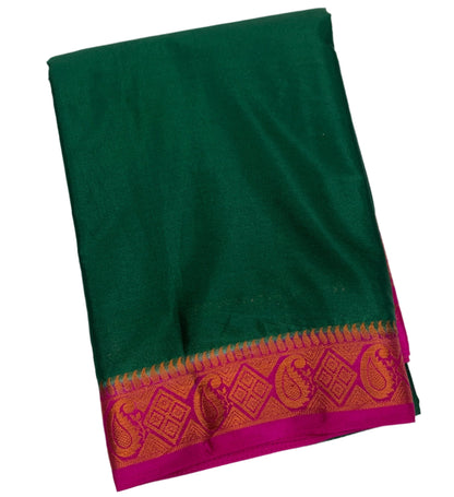 Crepe Saree Green Colour with Pink Border