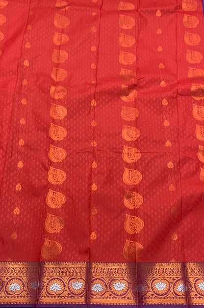 Vegan Silk Saree Maroon Colour Saree with Copper Border