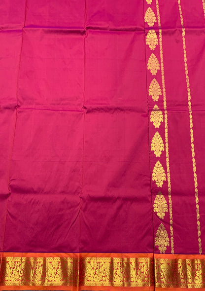 Magenta Pink shade Semi Silk Kids Pattu Pavadai with Contrast border for age above 10 years