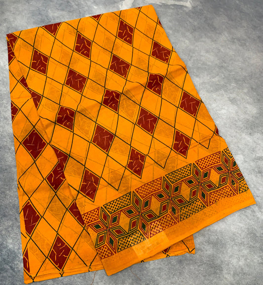 Chettinad Sungudi Cotton Mango Yellow Colour with Checked Design