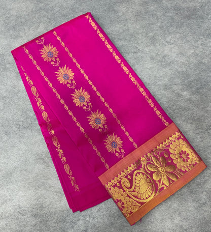 Pink Shade Semi Silk Kids Pattu Pavadai with Contrast border for Age 2 to 5 Years