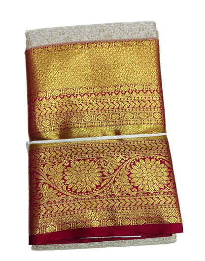 Vegan Silk Saree Ivory Colour with Maroon Border