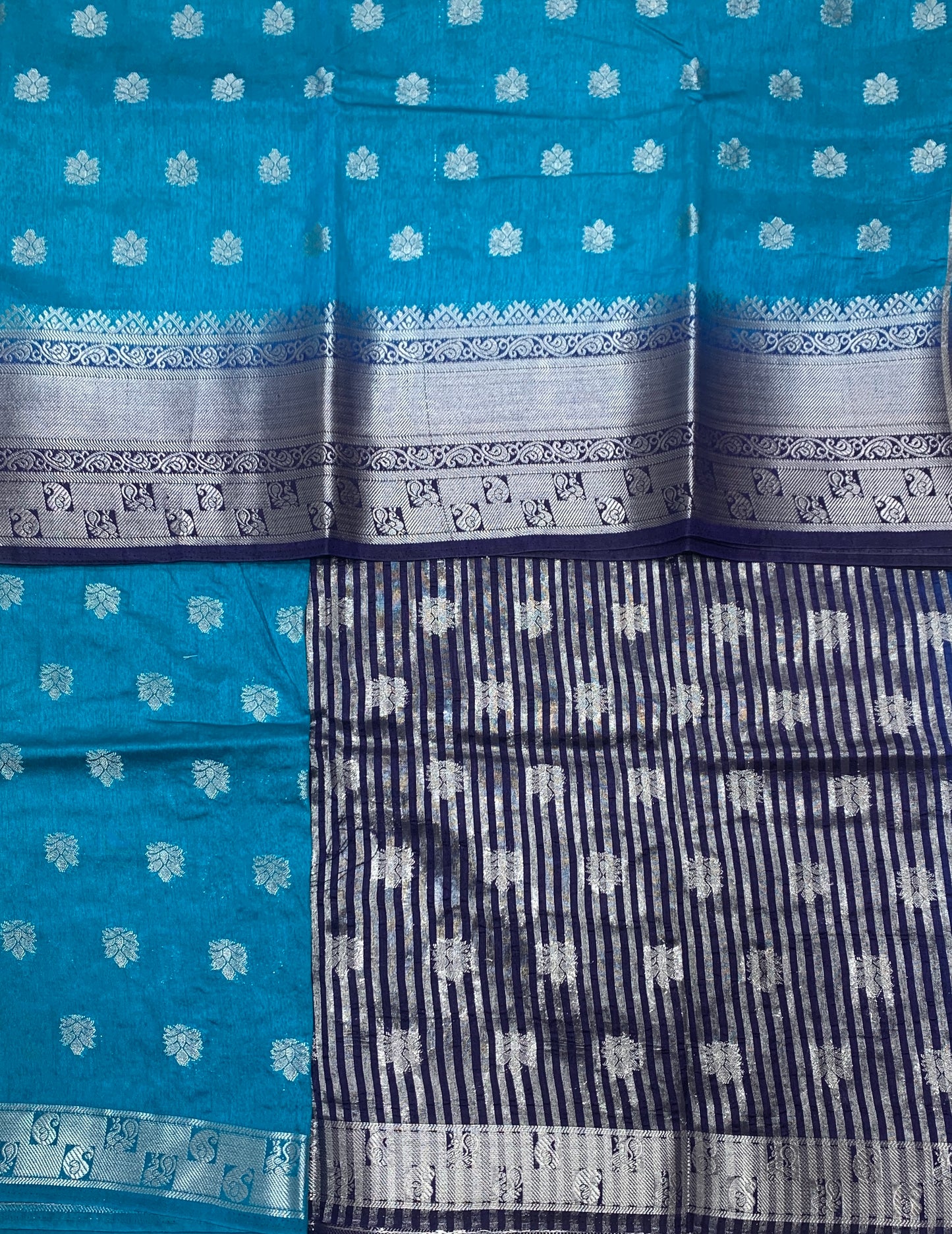 Tussar Saree Colour Light Blue Colour with Navy Blue Border