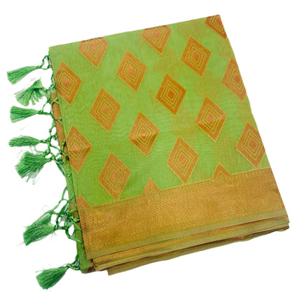 Banaras Katan Saree Light Green Colour