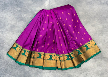 Soft Silk Casual Saree Purple with Green Colour Border
