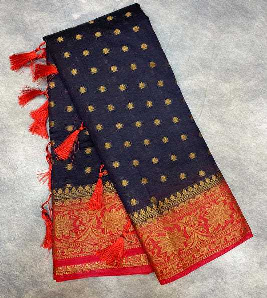 Crepe Saree Block Colour with Red Border