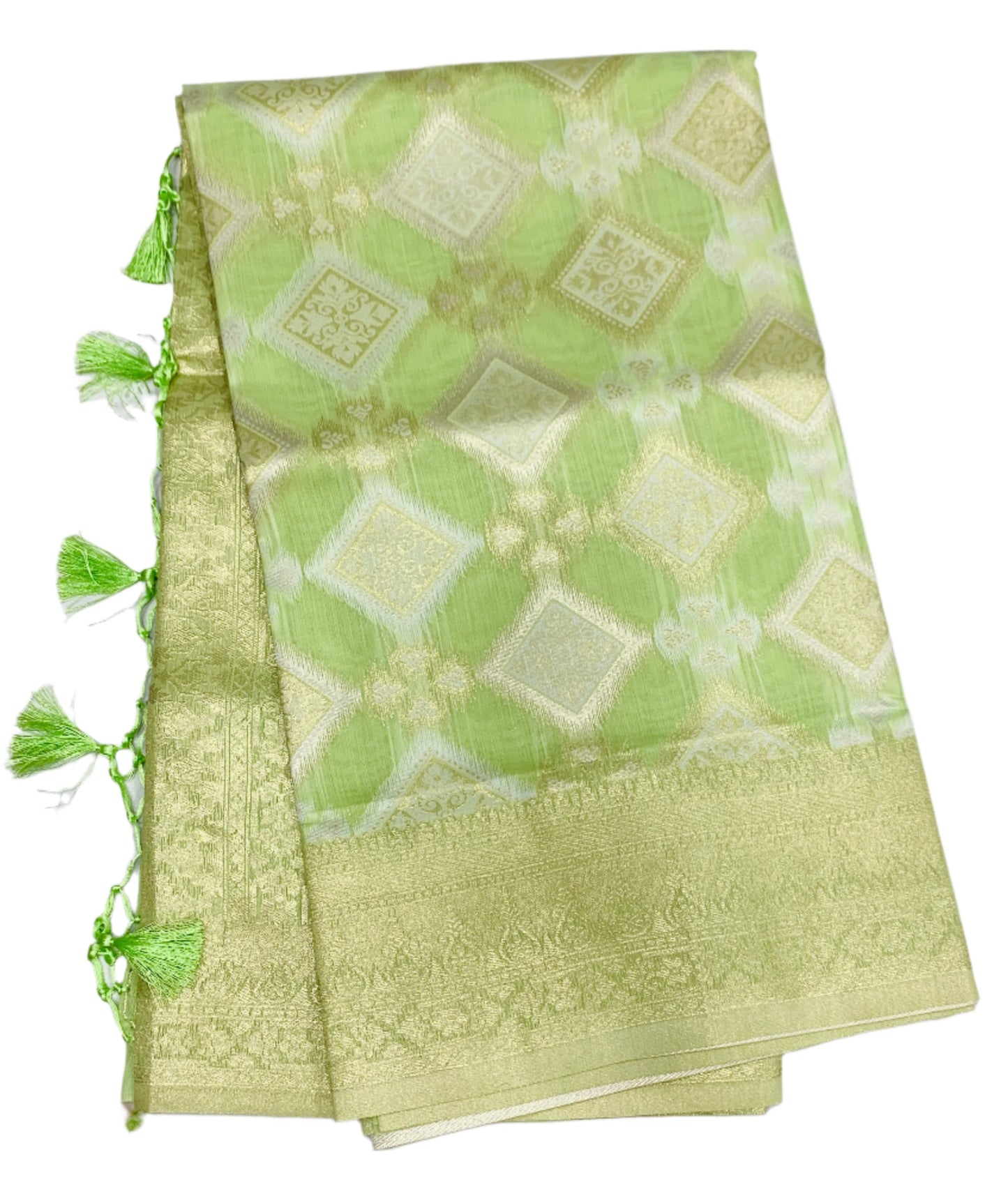 Soft Vegan Silk Saree Light Green Colour with Sliver Zari Border