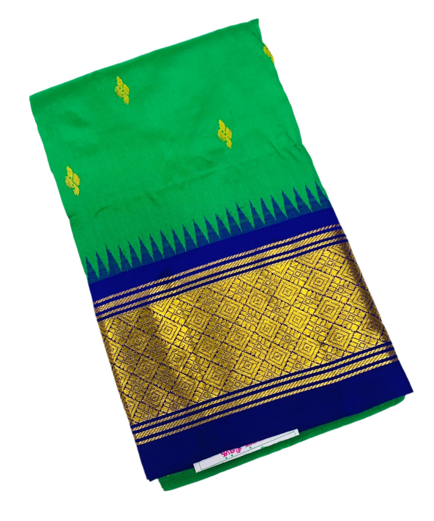 Pure Kanchipuram Silk Saree Light Green shade with Blue Border