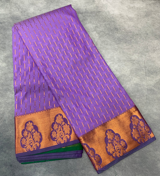 Soft Silk Casual Saree Lavender Colour with Copper Zari Work Border