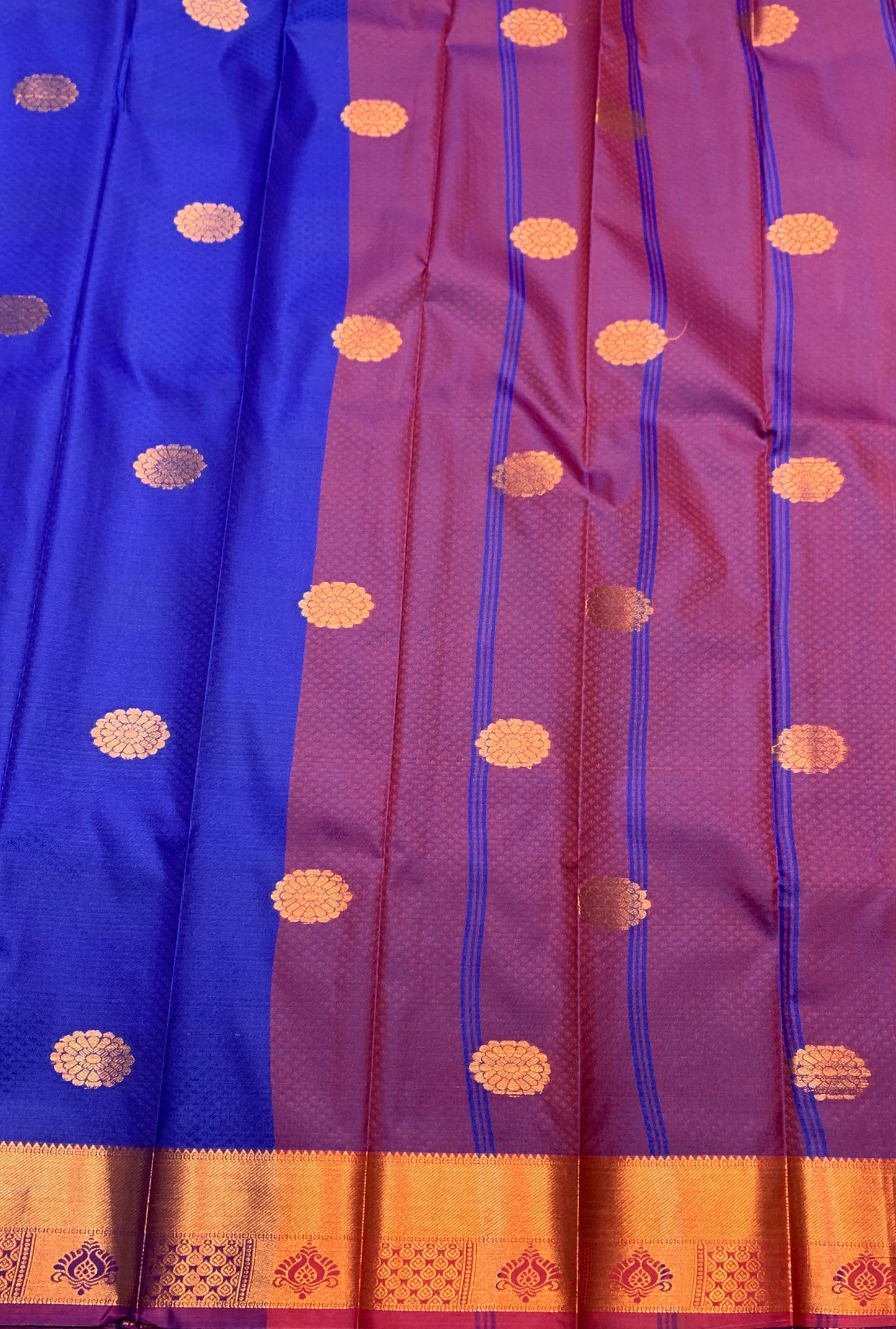 Blue Colour Silk Cotton Saree with Copper Zari Border and Floral Design