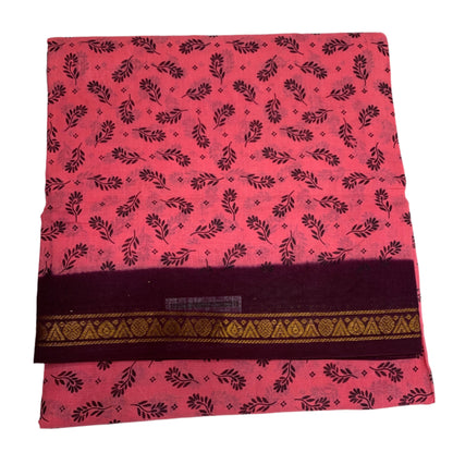 9 yards Cotton Saree Peach Colour with Brown Border
