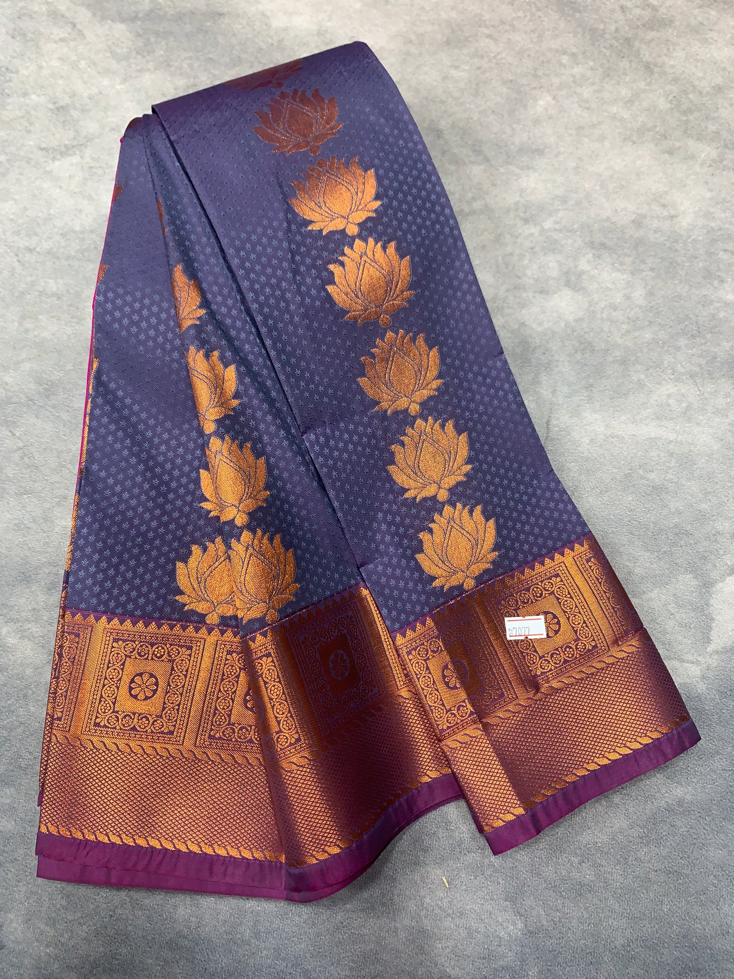 Vegan Silk Saree Gray Colour Saree with Copper Border