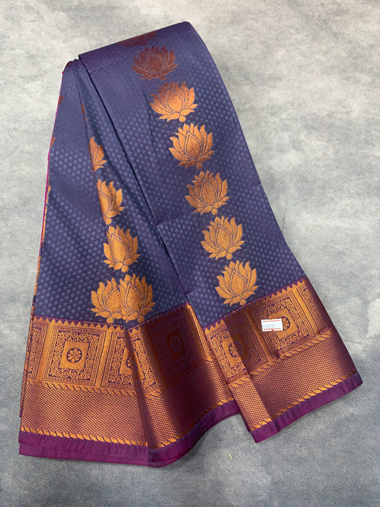 Vegan Silk Saree Gray Colour Saree with Copper Border