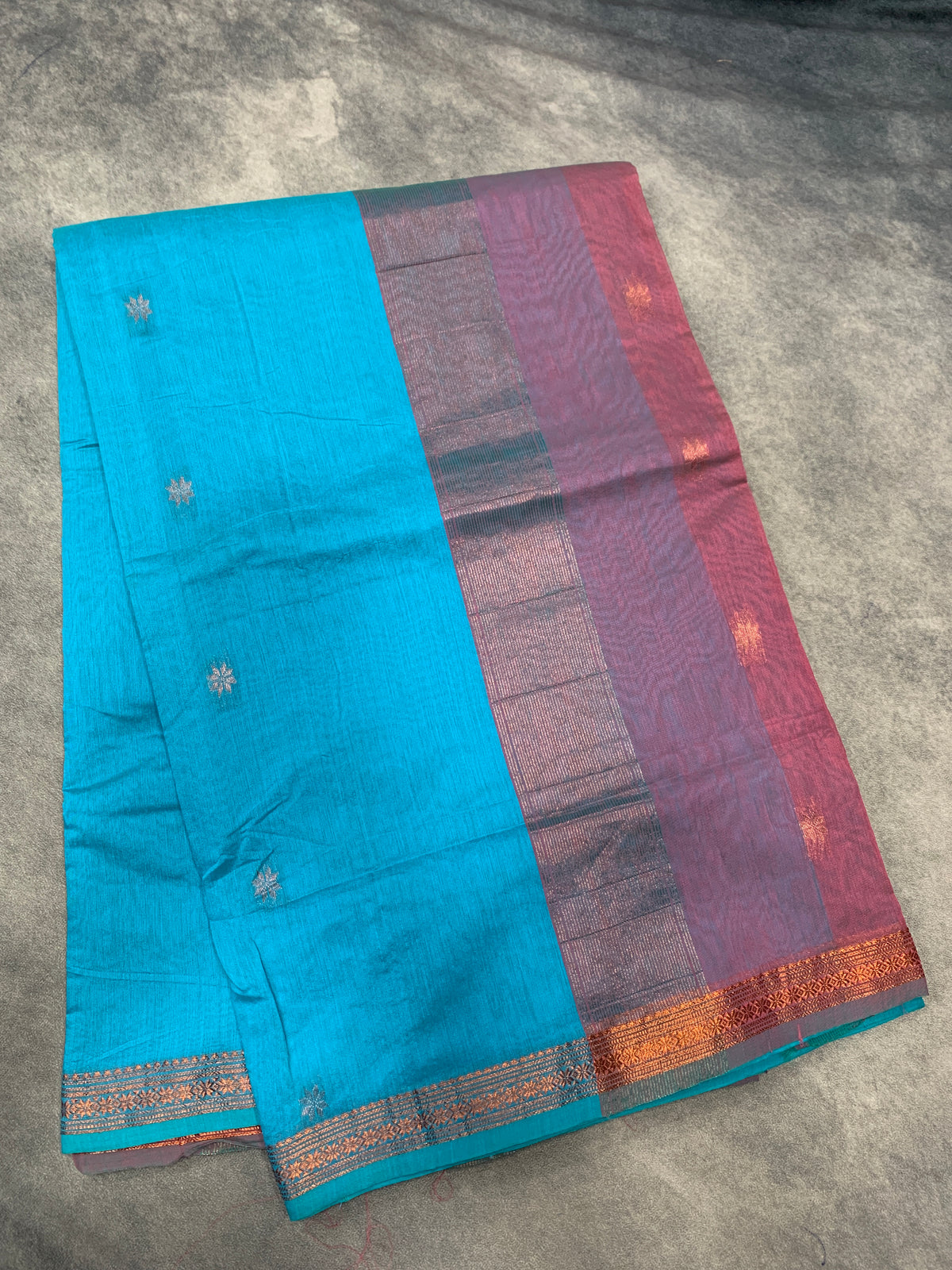 Sky Blue Colour Silk Cotton Saree with Copper Zari Border