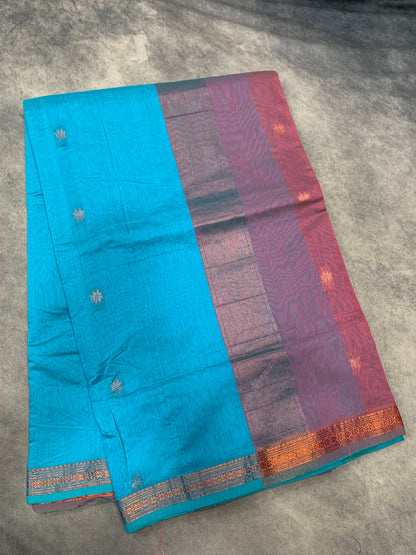 Sky Blue Colour Silk Cotton Saree with Copper Zari Border
