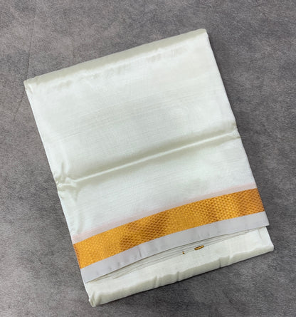 Semi Silk 8 Mulam Dhoti Cream Colour with Medium Border