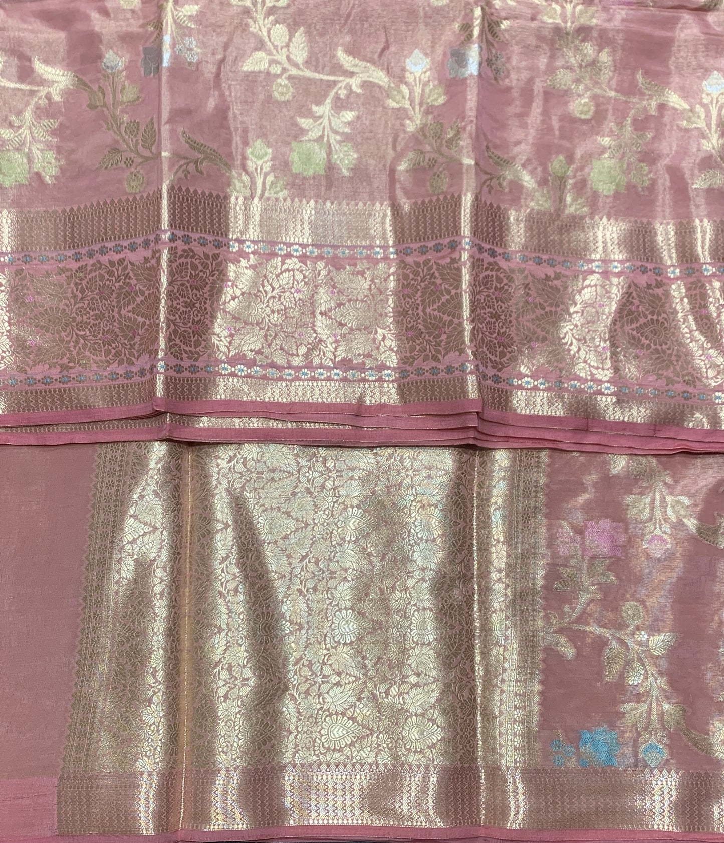 Meenakari Banaras Tissue Silk Saree Light Rose Pink Colour