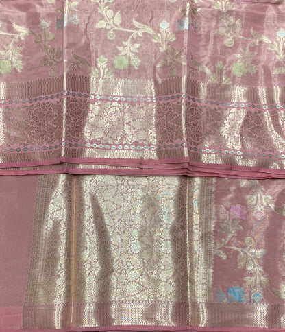 Meenakari Banaras Tissue Silk Saree Light Rose Pink Colour