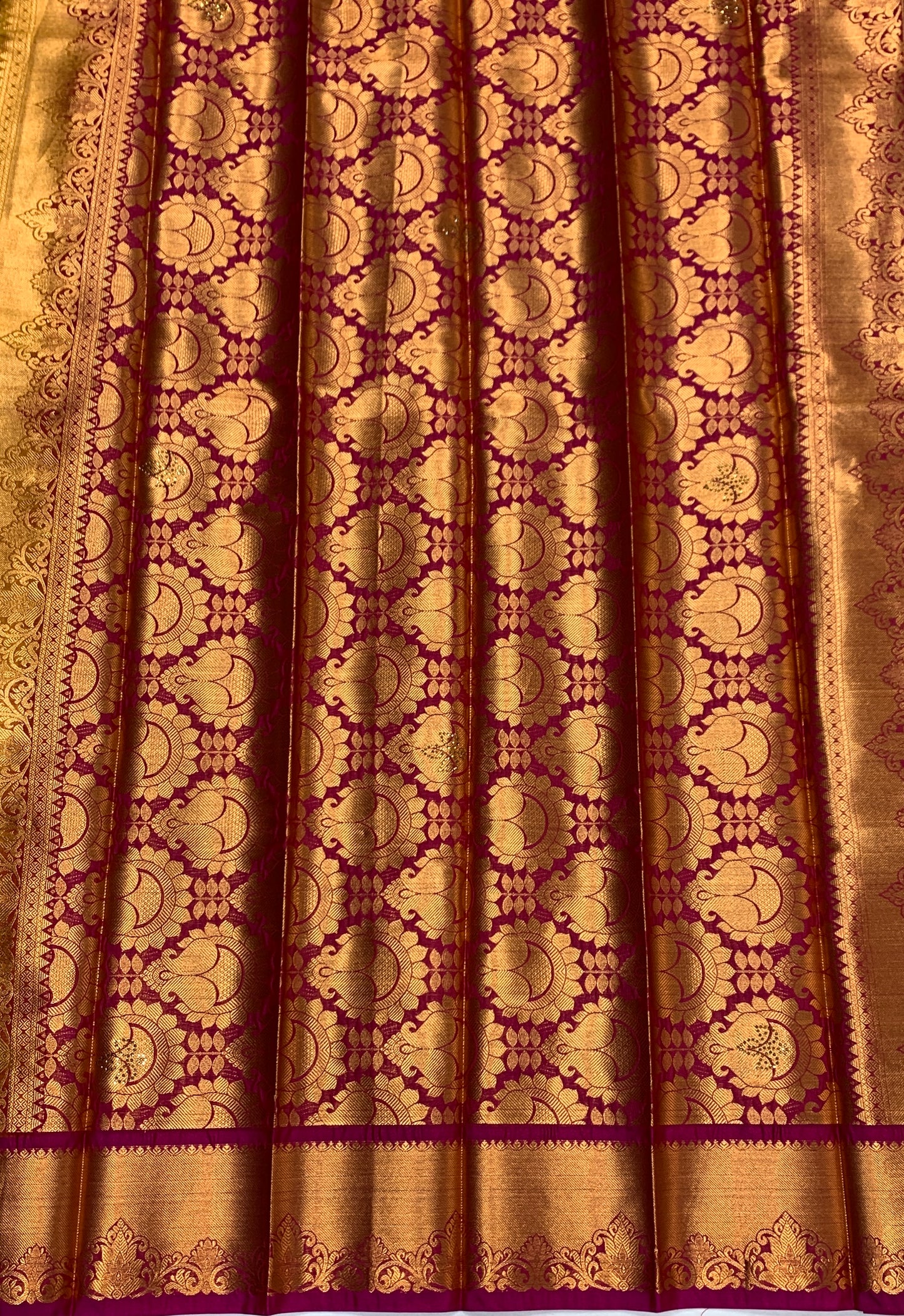 Vegan Silk Saree Golden Yellow Colour with Copper and Pink Border