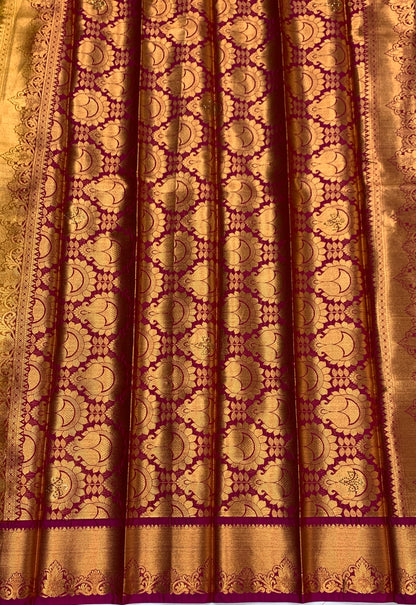 Vegan Silk Saree Golden Yellow Colour with Copper and Pink Border