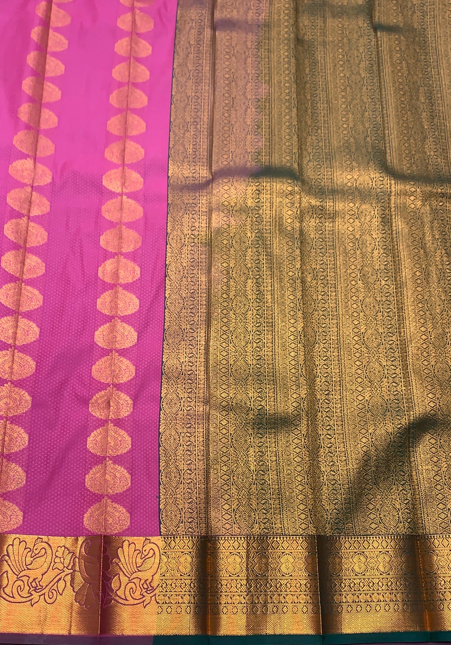 Vegan Silk Saree Peach Pink Colour Saree with Copper Border