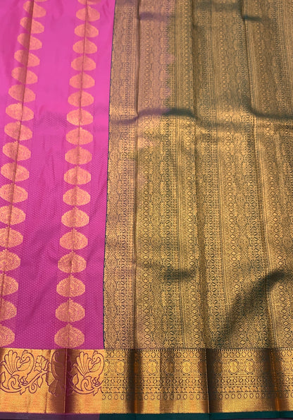 Vegan Silk Saree Peach Pink Colour Saree with Copper Border