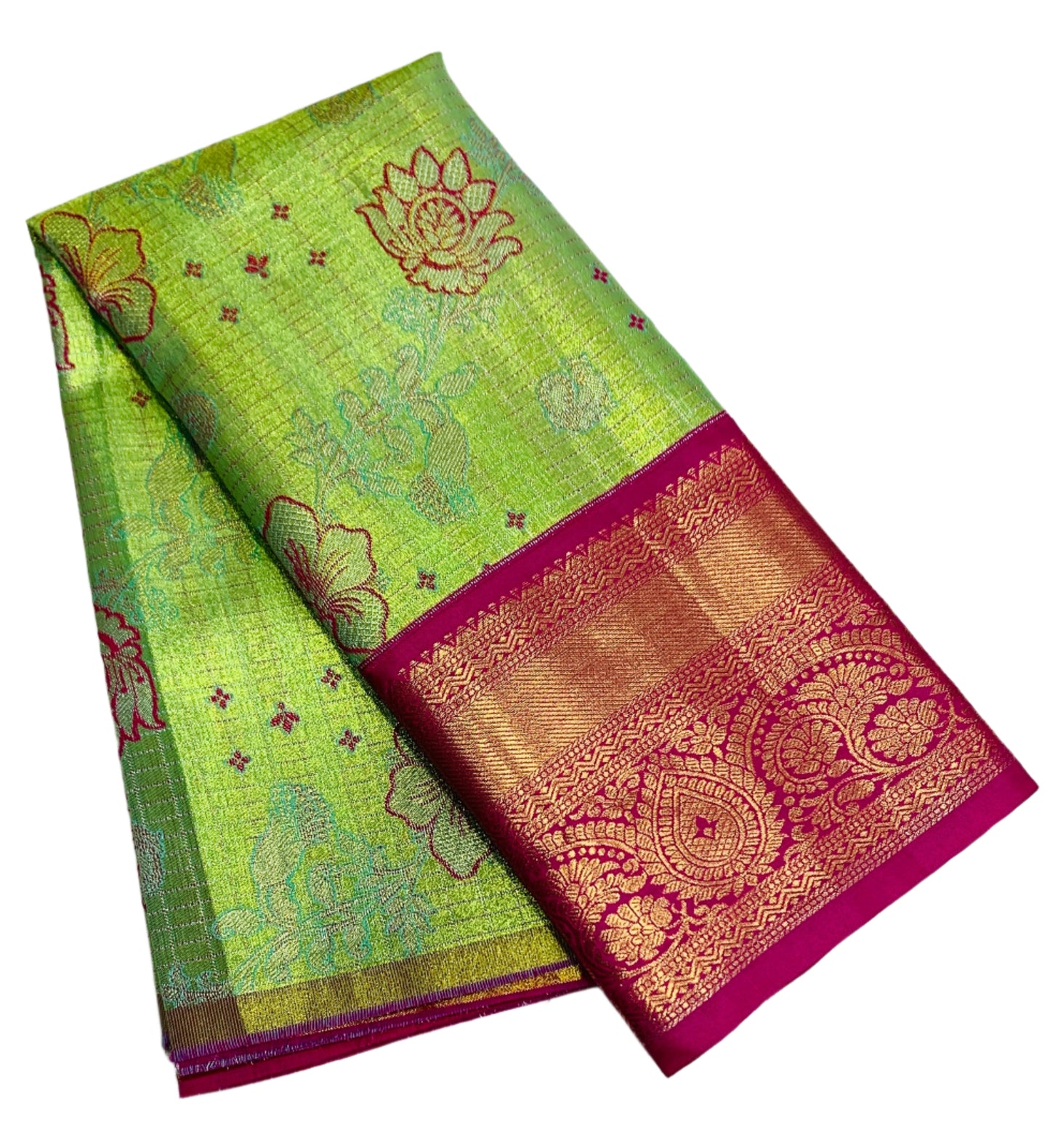 Neon Green Shade Vegan Silk Kids Pattu Pavadai with Contrast border for age 2 to 5