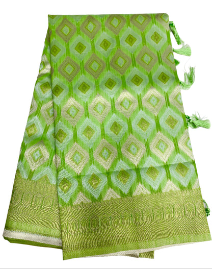 Banaras Katan Saree Apple Green Colour with Katan Work Border