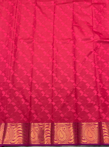 Synthetic Cotton Saree Rani Pink Colour with Copper Border