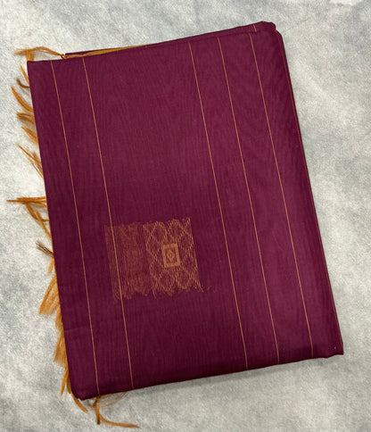 Brown Shade Silk Cotton Saree with Border Less Saree