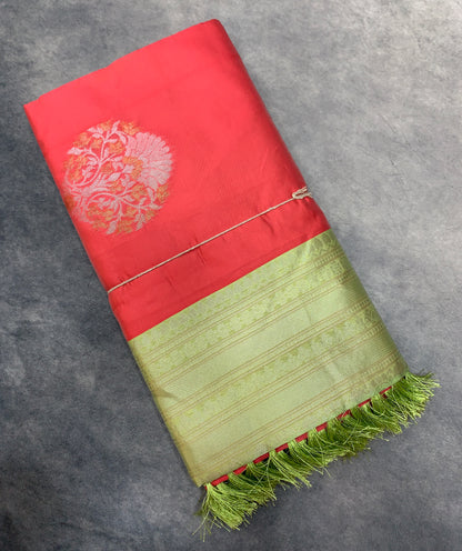 Paper Silk Saree Peach Colour with Borderless