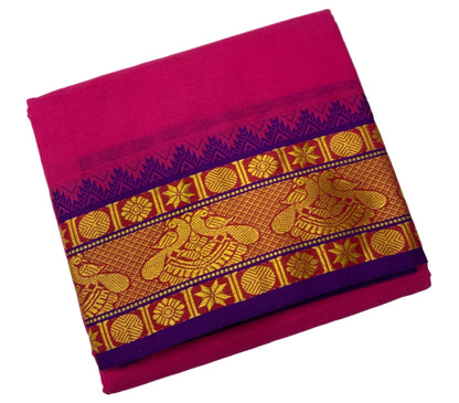 9X5 Cotton Dhoti Pink Colour with Blue and Green Border