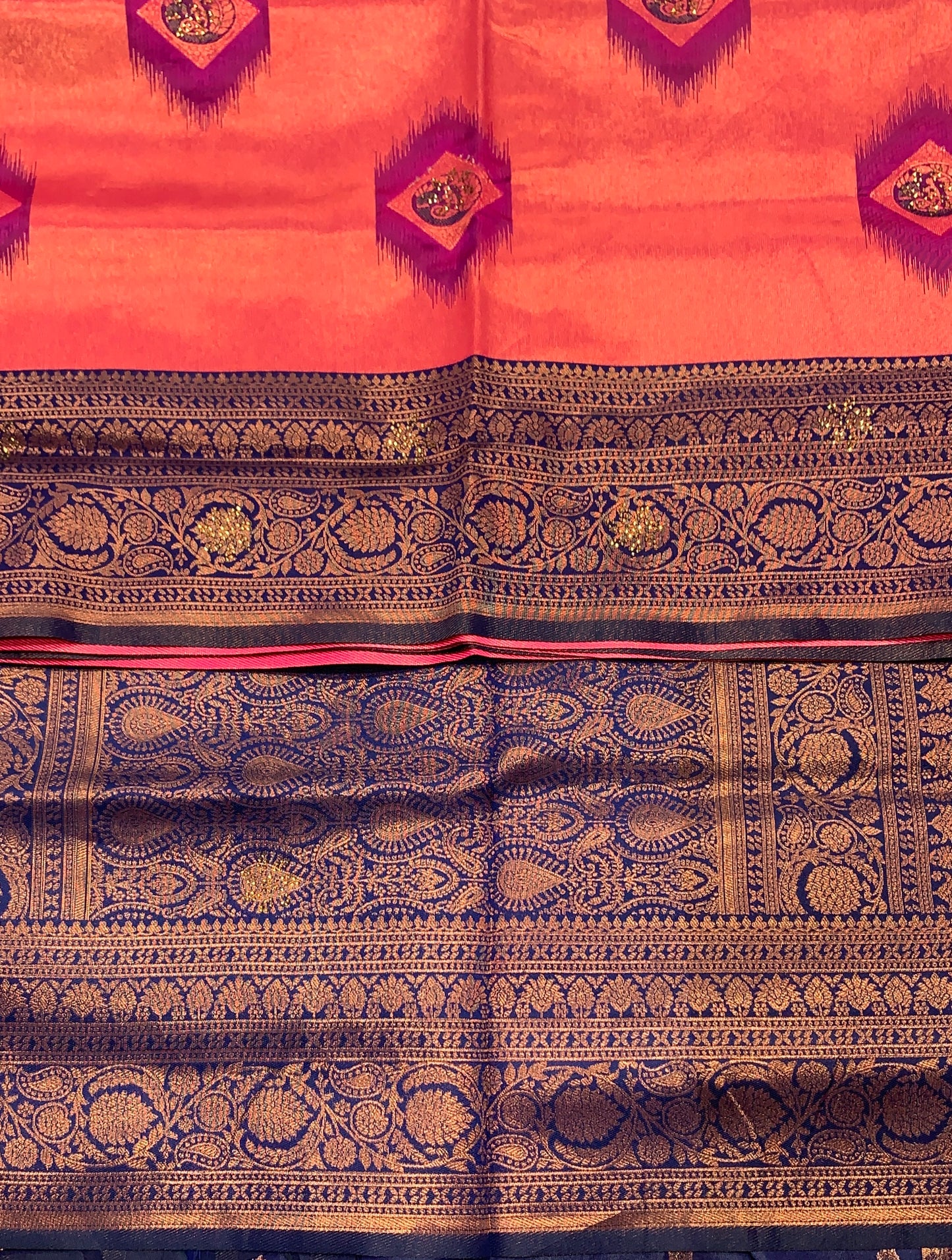 Art Silk Saree Pink Colour and Stone Work with Navy Blue Border
