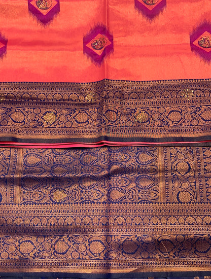 Art Silk Saree Pink Colour and Stone Work with Navy Blue Border