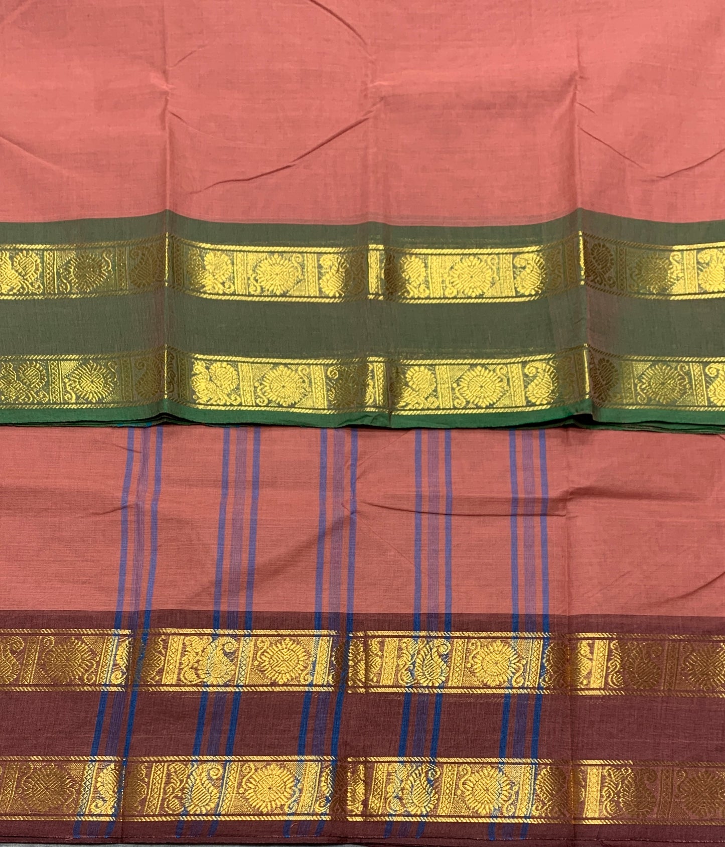 Chettinad Cotton Saree Onion Pink Colour with Rettai Pettu Border