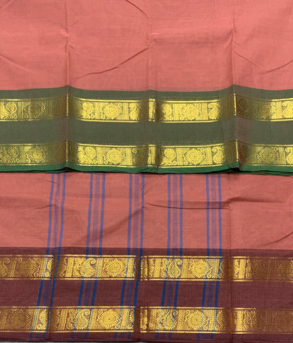 Chettinad Cotton Saree Onion Pink Colour with Rettai Pettu Border