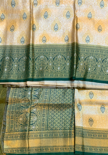 Fancy Tissue Saree Golden Yellow Colour with Green Border