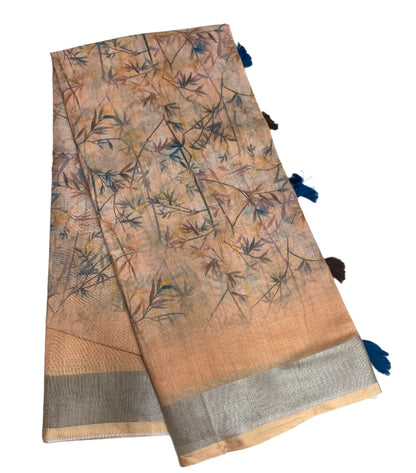 Jute Cotton Saree Light Peach Shade with Thread Border