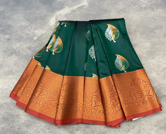 Soft Silk Casual Saree Green Colour with Maroon Colour Border