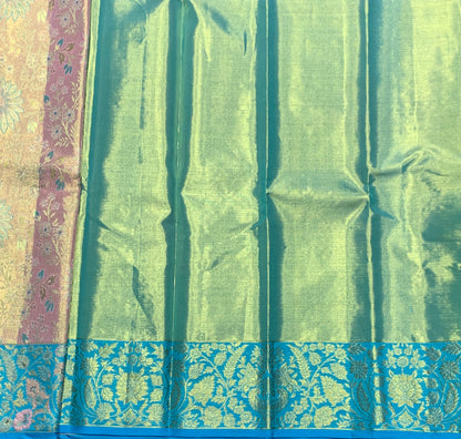 Baby Pink Shade Pure Kanchipuram Kids Pattu Pavadai with Contrast Border for Newborn to 2 Years