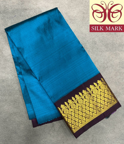 Sky Blue Shade Pure Kanchipuram Kids Pattu Pavadai with Contrast Border for Newborn to 2 Years