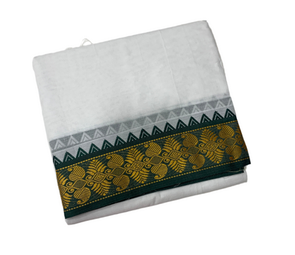 9X5 Cotton Dhoti White Green and Maroon Border with Angavastram